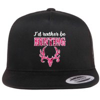 I'd Rather Be Hunting Deer Skull Pink Camo Pattern Print Mom Great Gift Flat Bill Trucker Hat