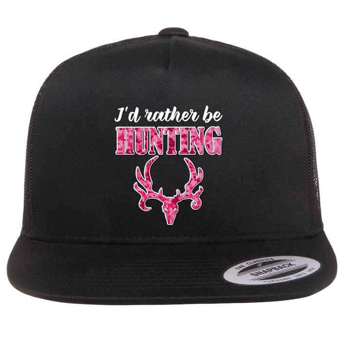 I'd Rather Be Hunting Deer Skull Pink Camo Pattern Print Mom Great Gift Flat Bill Trucker Hat