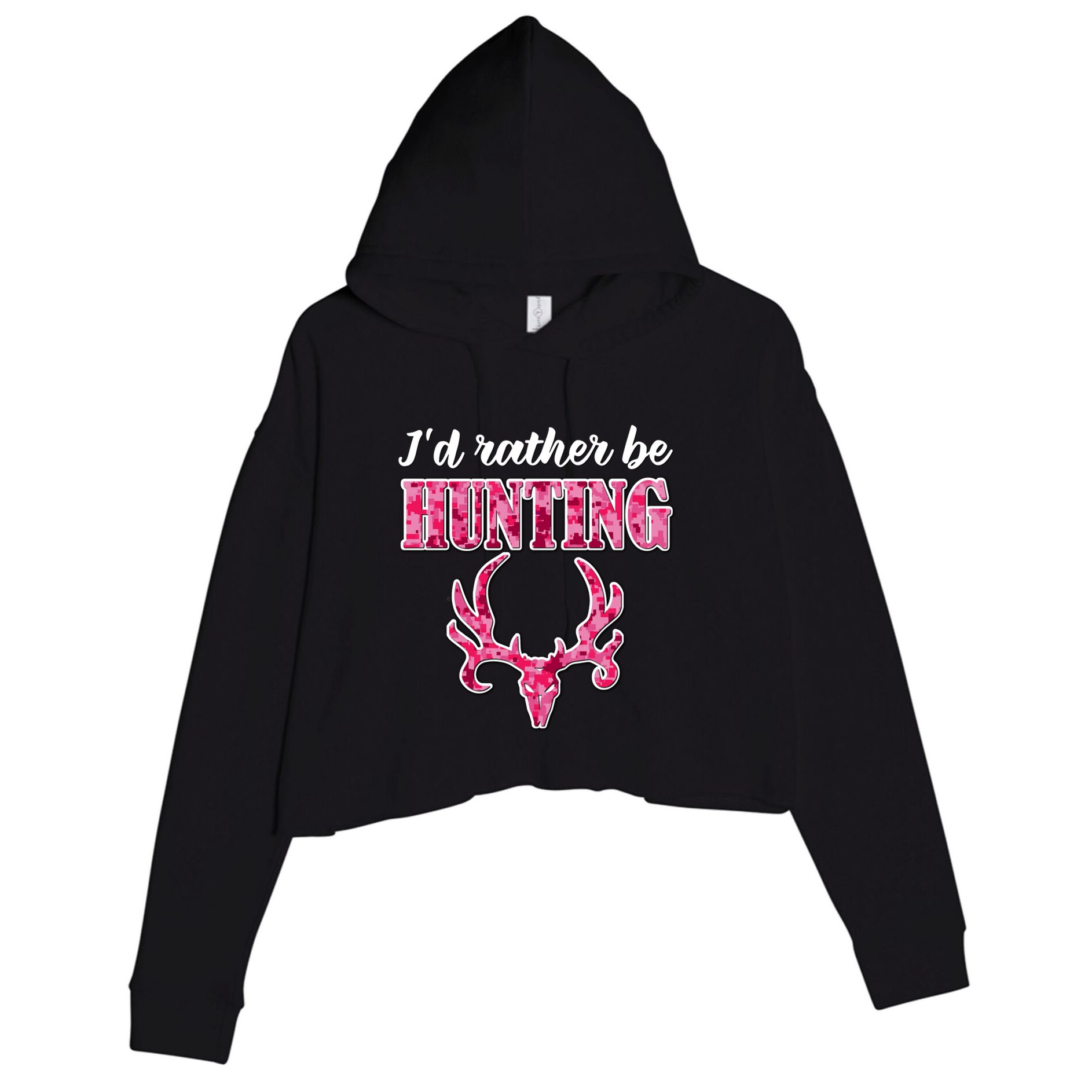 I'd Rather Be Hunting Deer Skull Pink Camo Pattern Print Mom Great Gift Crop Fleece Hoodie