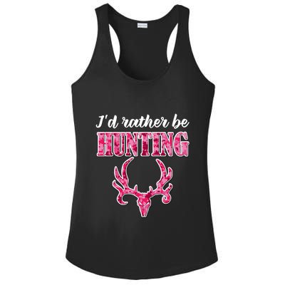 I'd Rather Be Hunting Deer Skull Pink Camo Pattern Print Mom Great Gift Ladies PosiCharge Competitor Racerback Tank