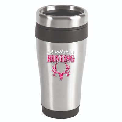 I'd Rather Be Hunting Deer Skull Pink Camo Pattern Print Mom Great Gift 16oz Travel Tumbler