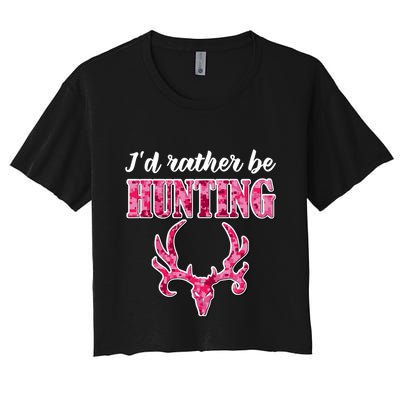 I'd Rather Be Hunting Deer Skull Pink Camo Pattern Print Mom Great Gift Crop Top