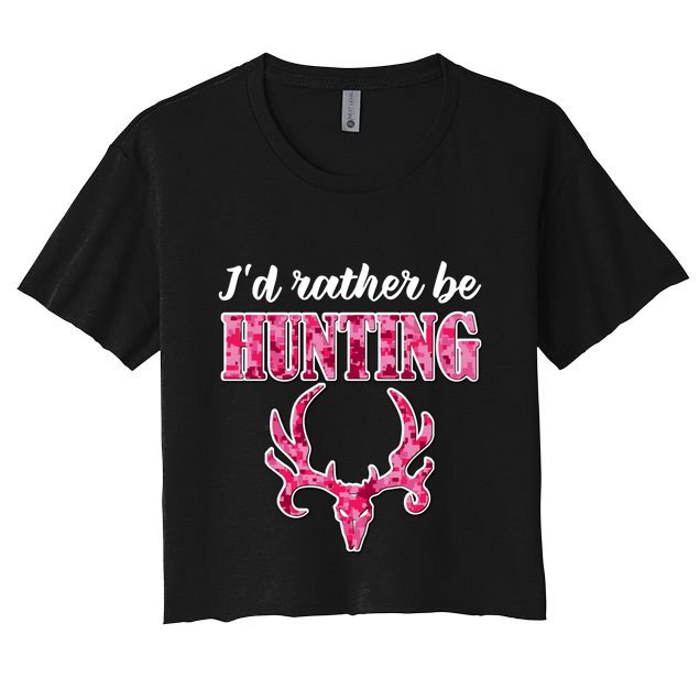 I'd Rather Be Hunting Deer Skull Pink Camo Pattern Print Mom Great Gift Crop Top