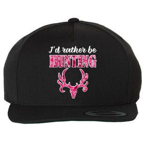 I'd Rather Be Hunting Deer Skull Pink Camo Pattern Print Mom Great Gift Wool Snapback Cap