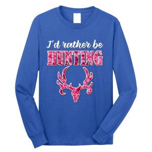 I'd Rather Be Hunting Deer Skull Pink Camo Pattern Print Mom Great Gift Long Sleeve Shirt