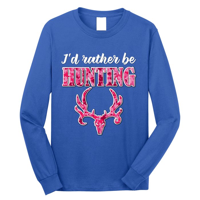 I'd Rather Be Hunting Deer Skull Pink Camo Pattern Print Mom Great Gift Long Sleeve Shirt