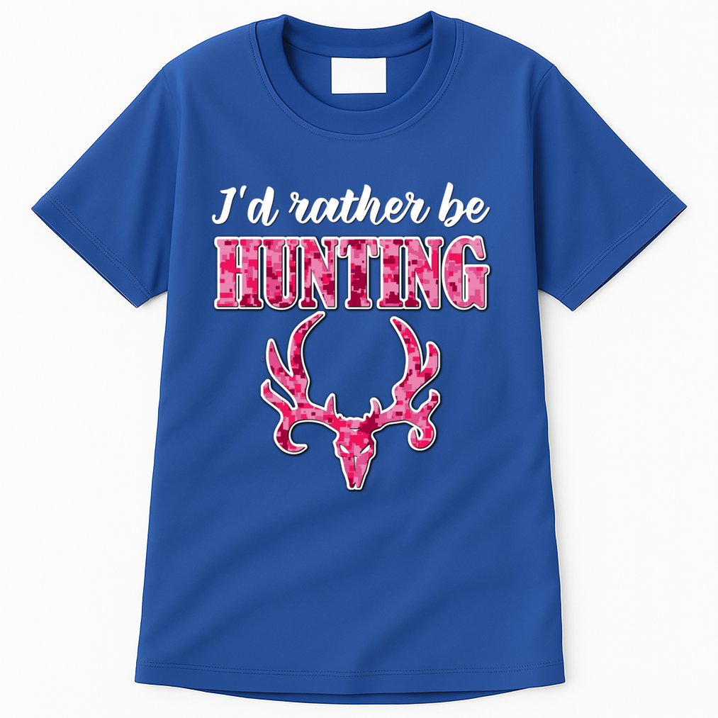 I'd Rather Be Hunting Deer Skull Pink Camo Pattern Print Mom Great Gift Tall T-Shirt