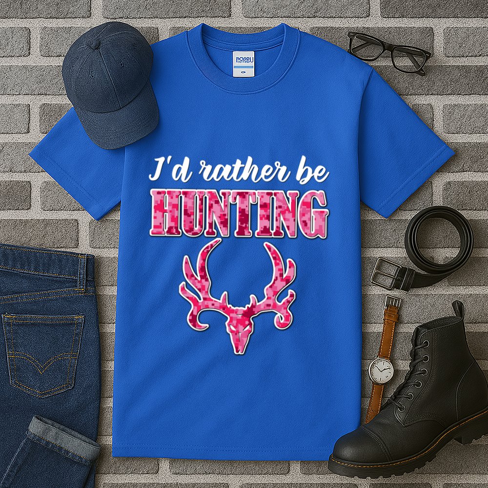 I'd Rather Be Hunting Deer Skull Pink Camo Pattern Print Mom Great Gift Tall T-Shirt