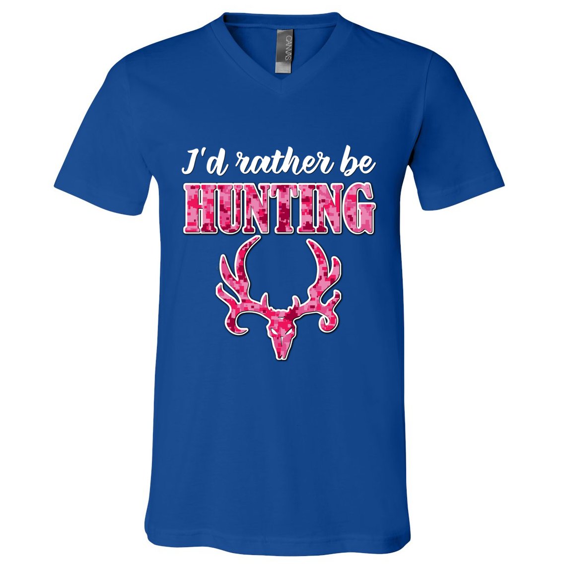 I'd Rather Be Hunting Deer Skull Pink Camo Pattern Print Mom Great Gift V-Neck T-Shirt