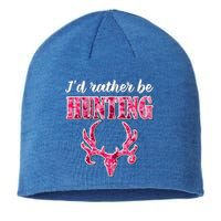 I'd Rather Be Hunting Deer Skull Pink Camo Pattern Print Mom Great Gift Sustainable Beanie