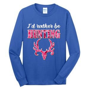 I'd Rather Be Hunting Deer Skull Pink Camo Pattern Print Mom Great Gift Tall Long Sleeve T-Shirt