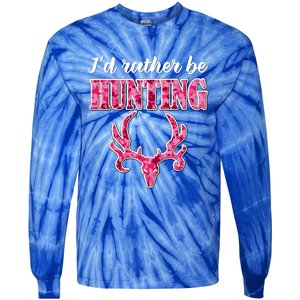 I'd Rather Be Hunting Deer Skull Pink Camo Pattern Print Mom Great Gift Tie-Dye Long Sleeve Shirt