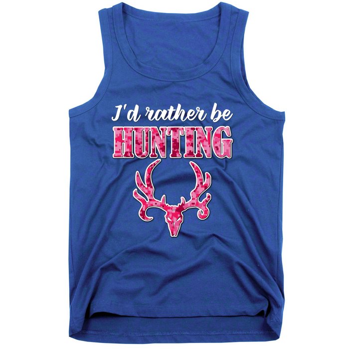 I'd Rather Be Hunting Deer Skull Pink Camo Pattern Print Mom Great Gift Tank Top