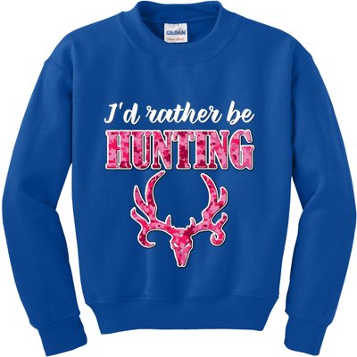 I'd Rather Be Hunting Deer Skull Pink Camo Pattern Print Mom Great Gift Kids Sweatshirt