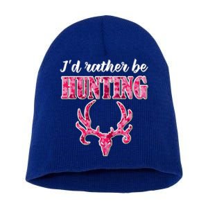 I'd Rather Be Hunting Deer Skull Pink Camo Pattern Print Mom Great Gift Short Acrylic Beanie