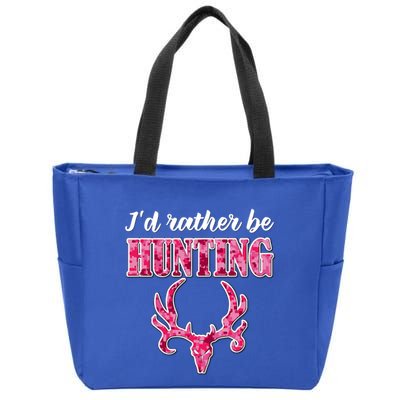 I'd Rather Be Hunting Deer Skull Pink Camo Pattern Print Mom Great Gift Zip Tote Bag