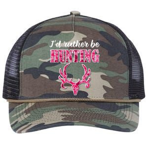 I'd Rather Be Hunting Deer Skull Pink Camo Pattern Print Mom Great Gift Retro Rope Trucker Hat Cap