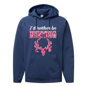 I'd Rather Be Hunting Deer Skull Pink Camo Pattern Print Mom Great Gift Performance Fleece Hoodie