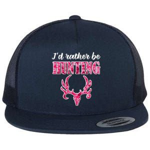 I'd Rather Be Hunting Deer Skull Pink Camo Pattern Print Mom Great Gift Flat Bill Trucker Hat