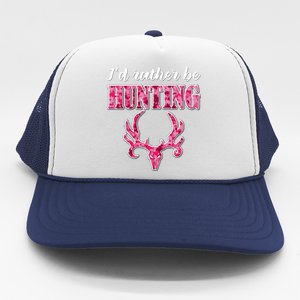 I'd Rather Be Hunting Deer Skull Pink Camo Pattern Print Mom Great Gift Trucker Hat