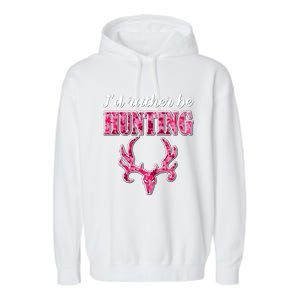 I'd Rather Be Hunting Deer Skull Pink Camo Pattern Print Mom Great Gift Garment-Dyed Fleece Hoodie