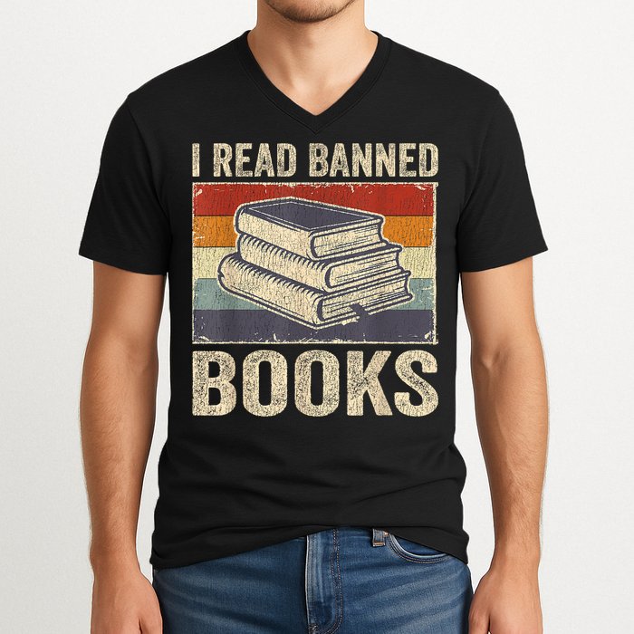 I Read Banned Books Week Librarian Freedom Reader Nerd V-Neck T-Shirt