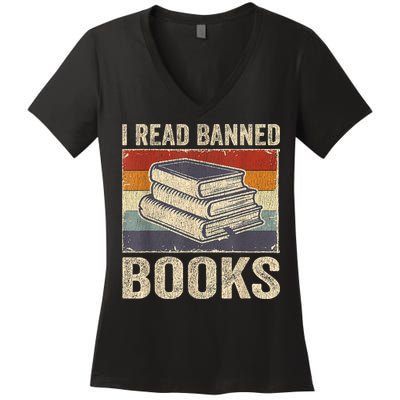 I Read Banned Books Week Librarian Freedom Reader Nerd Women's V-Neck T-Shirt