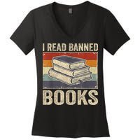 I Read Banned Books Week Librarian Freedom Reader Nerd Women's V-Neck T-Shirt