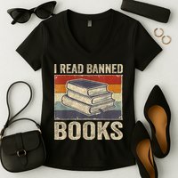 I Read Banned Books Week Librarian Freedom Reader Nerd Women's V-Neck T-Shirt