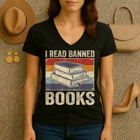 I Read Banned Books Week Librarian Freedom Reader Nerd Women's V-Neck T-Shirt