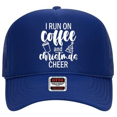 I Run Coffee And Christmas Cheer High Crown Mesh Back Trucker Hat