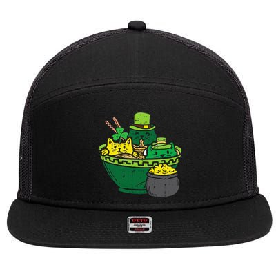 Irish Ramen Cats Cute Anime St Patricks Day 7 Panel Mesh Trucker Snapback Hat