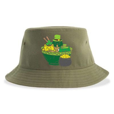 Irish Ramen Cats Cute Anime St Patricks Day Sustainable Bucket Hat