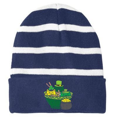 Irish Ramen Cats Cute Anime St Patricks Day Striped Beanie with Solid Band