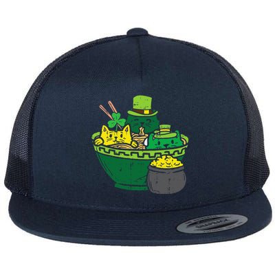 Irish Ramen Cats Cute Anime St Patricks Day Flat Bill Trucker Hat