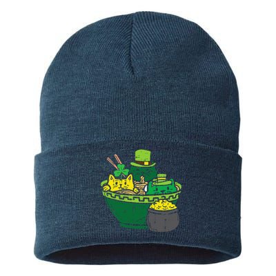 Irish Ramen Cats Cute Anime St Patricks Day Sustainable Knit Beanie