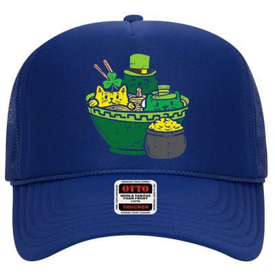 Irish Ramen Cats Cute Anime St Patricks Day High Crown Mesh Back Trucker Hat