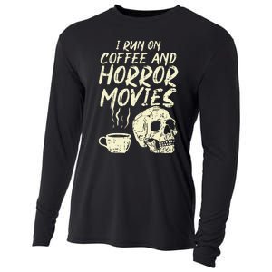 I Run Coffee Horror Movies Skull Skeleton Fun Halloween Cooling Performance Long Sleeve Crew