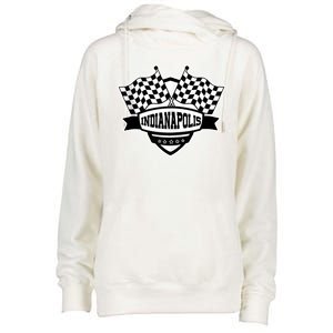 Indianapolis Racing Checkered Flag Womens Funnel Neck Pullover Hood