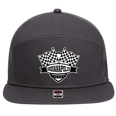 Indianapolis Racing Checkered Flag 7 Panel Mesh Trucker Snapback Hat