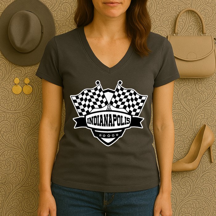 Indianapolis Racing Checkered Flag Women's V-Neck T-Shirt