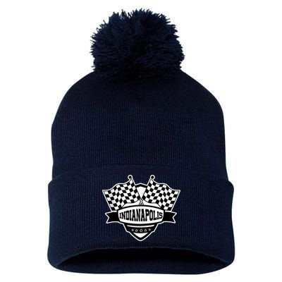 Indianapolis Racing Checkered Flag Pom Pom 12in Knit Beanie