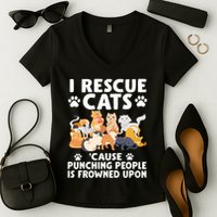 I Rescue Cats Because Punching People Is Frowned Upon Women's V-Neck T-Shirt