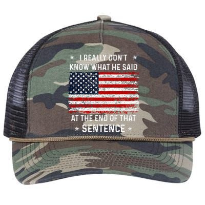 I Really DonT Know What He Said At End Sentence Trump Retro Rope Trucker Hat Cap