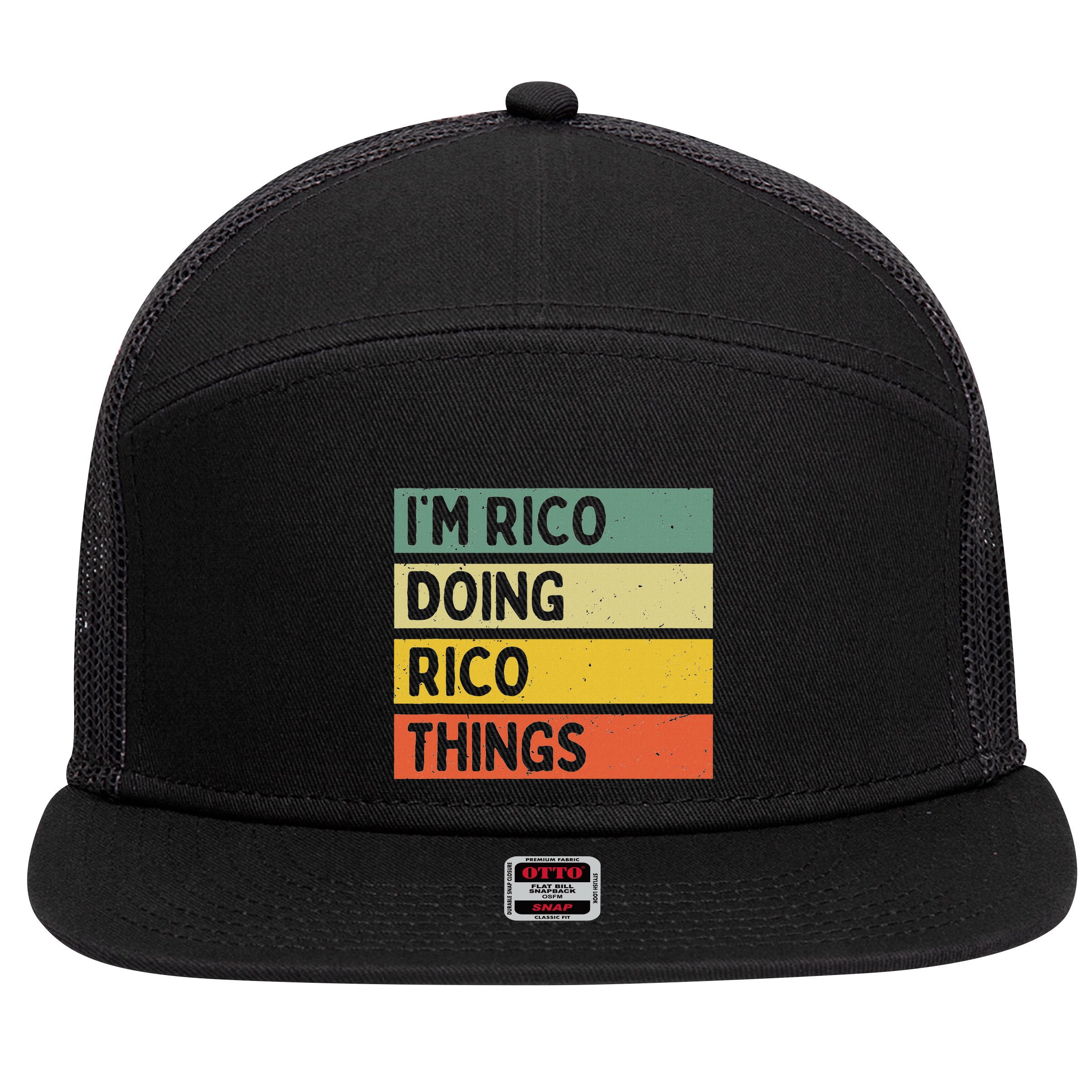 IM Rico Doing Rico Things Funny Personalized Quote 7 Panel Mesh Trucker Snapback Hat