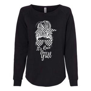 It's Race Day Y'all Checkered Flag Racing Messy Bun Design Cool Gift Womens California Wash Sweatshirt