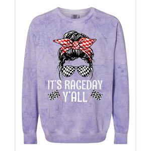 Its Race Day Yall Checkered Flag Racing Messy Bun Colorblast Crewneck Sweatshirt