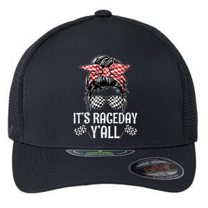 Its Race Day Yall Checkered Flag Racing Messy Bun Flexfit Unipanel Trucker Cap