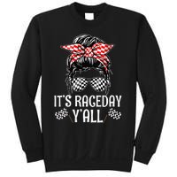 Its Race Day Yall Checkered Flag Racing Messy Bun Sweatshirt