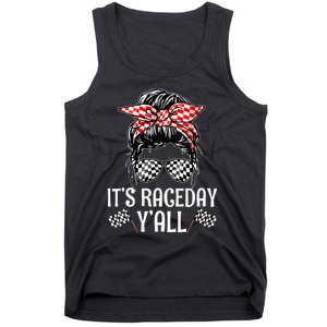 Its Race Day Yall Checkered Flag Racing Messy Bun Tank Top